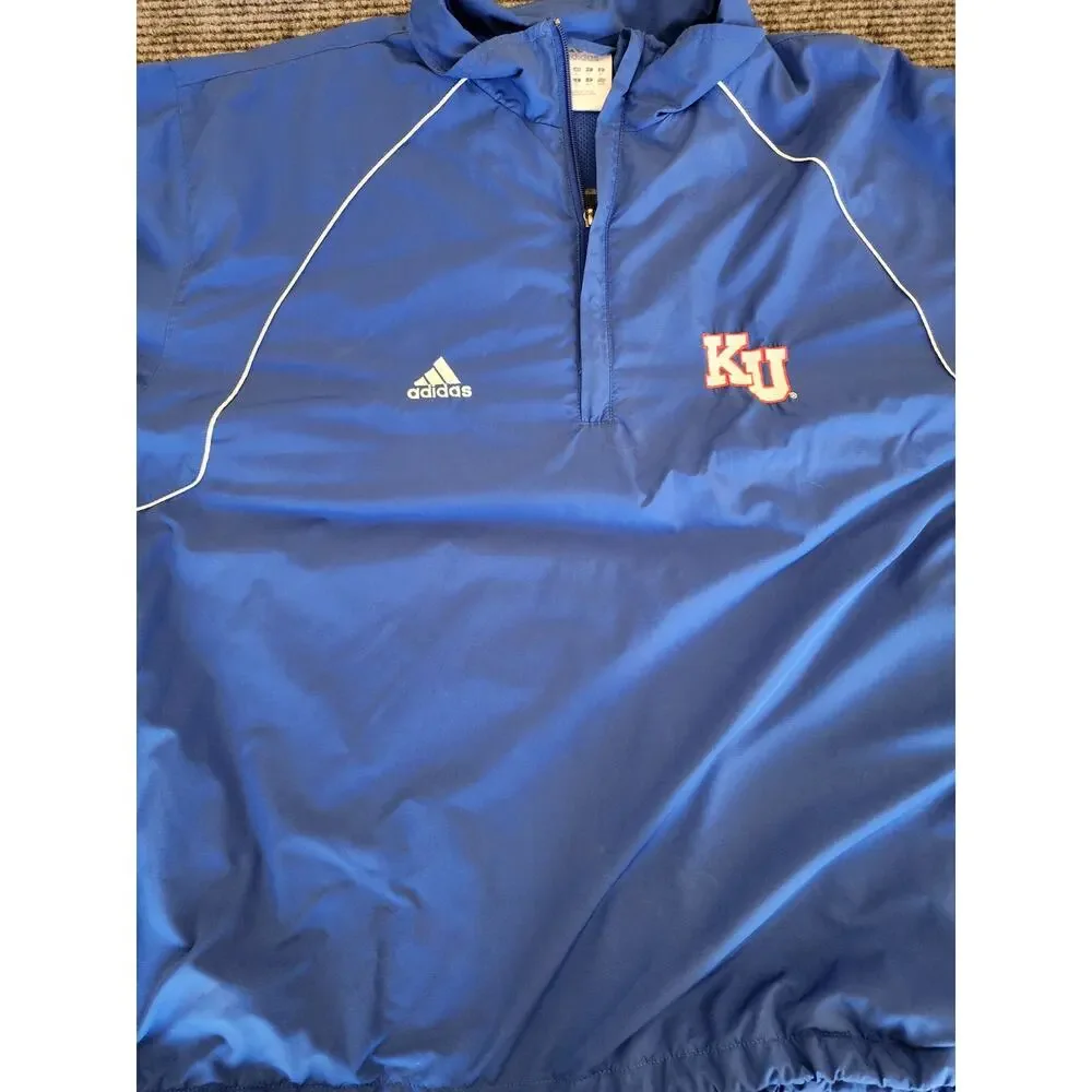 Adidas Men XL Kansas University Jayhawks NCAA 1/4 Zip Pullover Jacket Collegiate